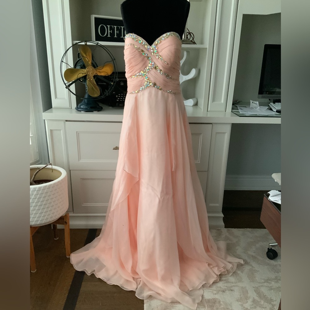 YAYA & CO. Pink Embellished chiffon Strapless Long Gown Dress Women’s SZ Large